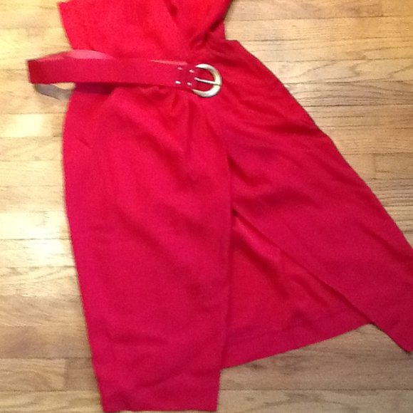 Red Wrap Dress with Belt - Picture 2 of 5